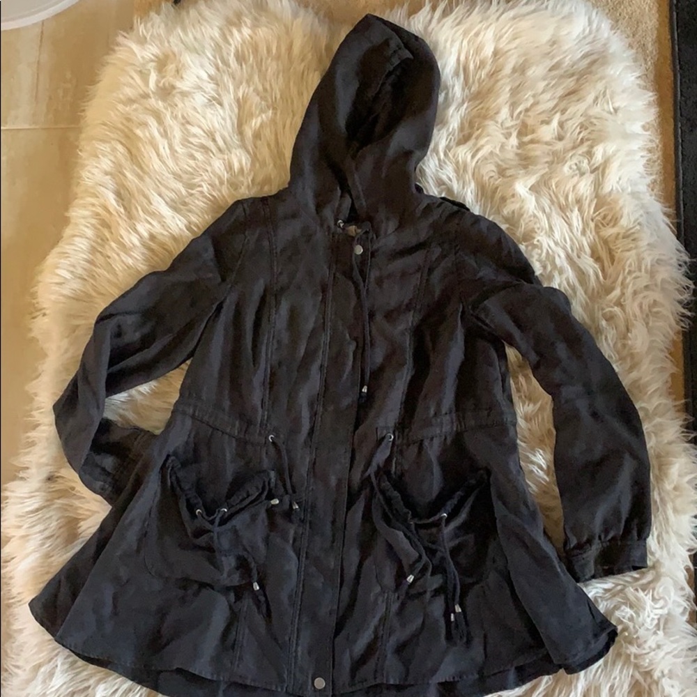 Free People Black Hooded Pea Coat